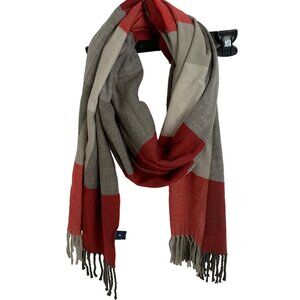 GAP Scarf Fringe Bold Check Red Gray Flannel 76 x 24" Adult Cozy Lightweight 700